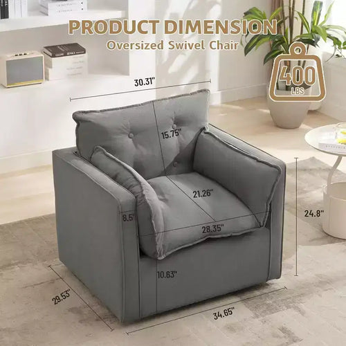 Poltrona Girevole 360° Moderna con Base in Metallo - Poltrona Soggiorno Ufficio in Lino da 182 kg