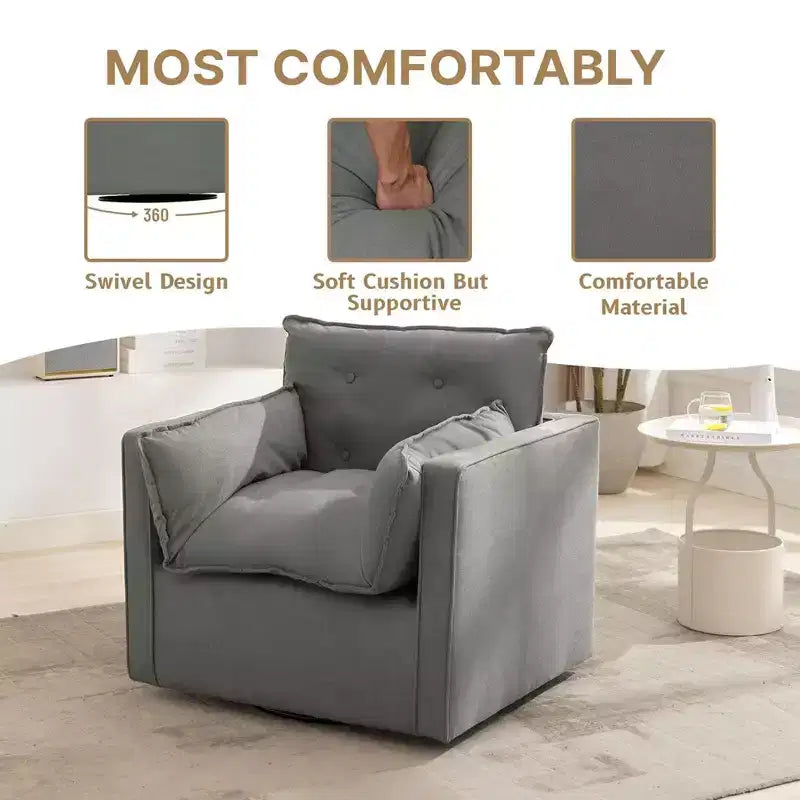 Poltrona Girevole 360° Moderna con Base in Metallo - Poltrona Soggiorno Ufficio in Lino da 182 kg