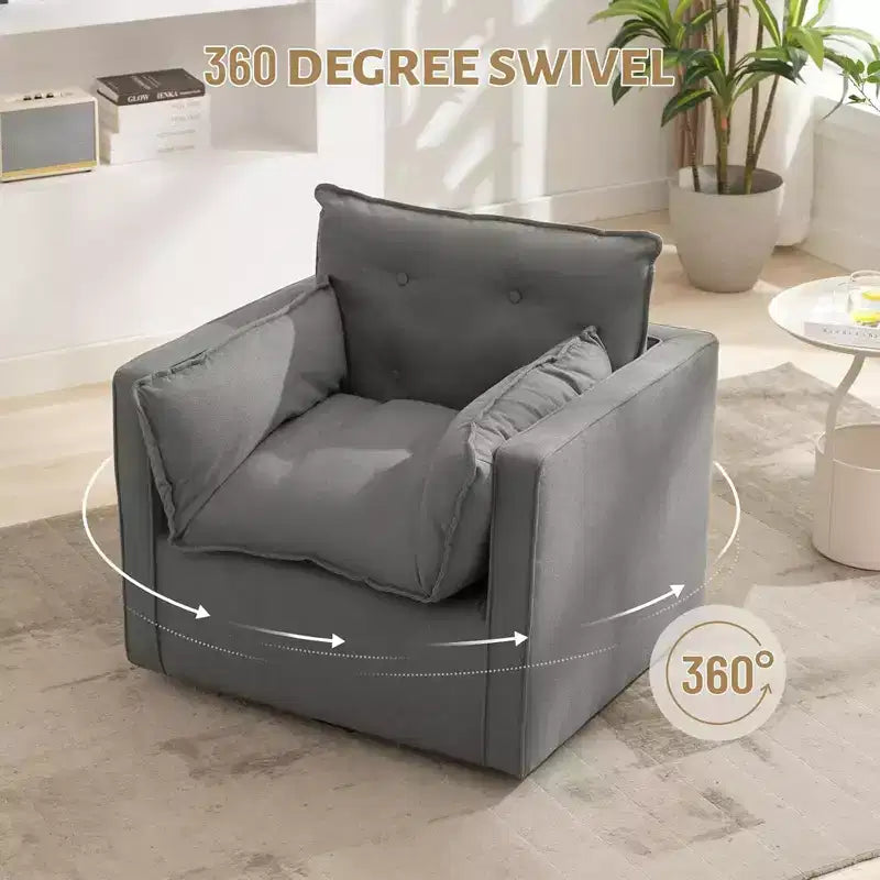 Poltrona Girevole 360° Moderna con Base in Metallo - Poltrona Soggiorno Ufficio in Lino da 182 kg