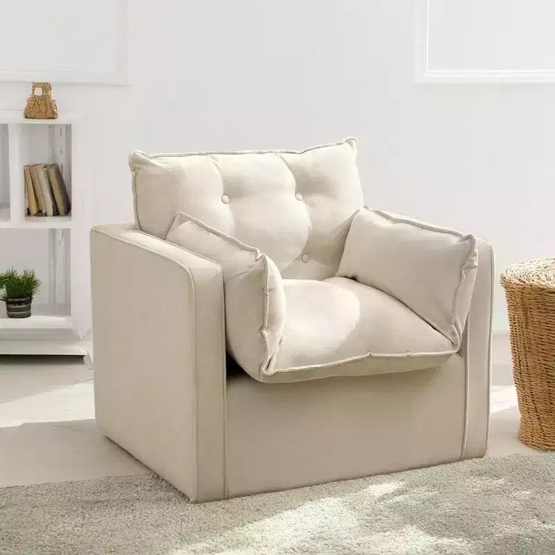 Poltrona Girevole 360° Moderna con Base in Metallo - Poltrona Soggiorno Ufficio in Lino da 182 kg