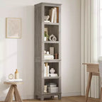 Narrow Bookcase 5 Tier Farmhouse Bookshelf Wooden Bookshelves Rustic Vintage Etagere Oak for Home Office, Living Room, Bed Room,Gray