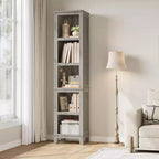 Libreria stretta a 5 ripiani, scaffale in legno stile rustico vintage etagere rovere per ufficio, soggiorno, camera da letto, grigio