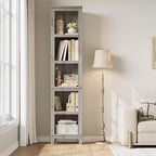 Libreria stretta a 5 ripiani, scaffale in legno stile rustico vintage etagere rovere per ufficio, soggiorno, camera da letto, grigio