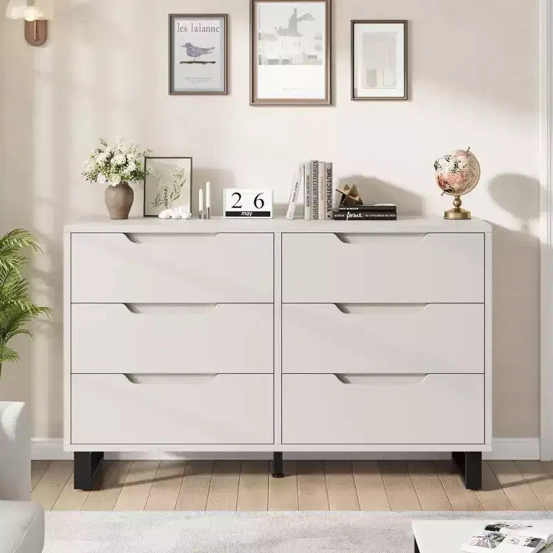 7 Cassettiera per camera da letto, Cassettiera larga 120 cm, Mobile verticale autoportante con cassetti e contenitore, Cassettiera in legno per soggiorno