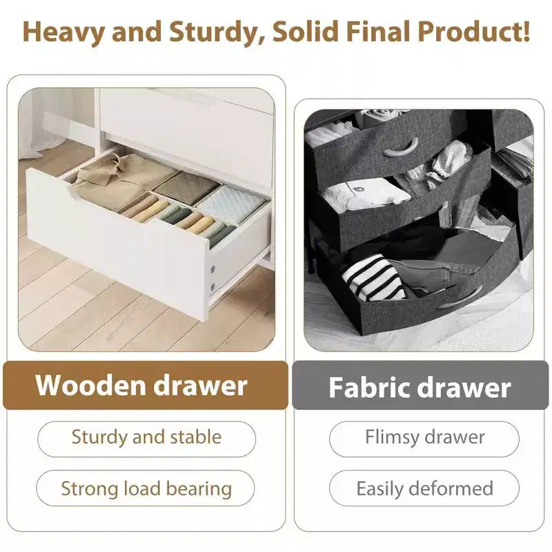 7 Cassettiera per camera da letto, Cassettiera larga 120 cm, Mobile verticale autoportante con cassetti e contenitore, Cassettiera in legno per soggiorno