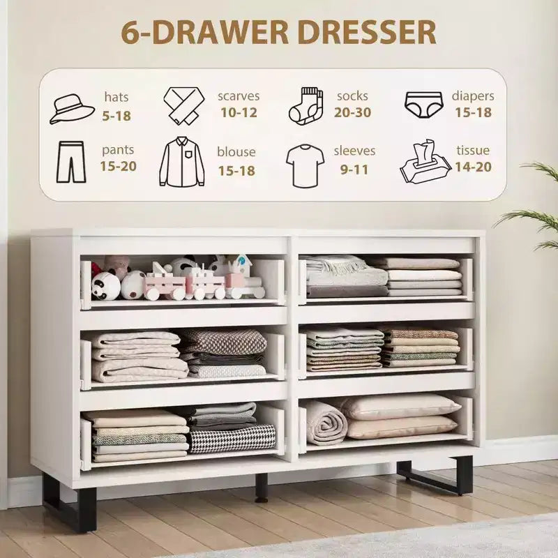 7 Cassettiera per camera da letto, Cassettiera larga 120 cm, Mobile verticale autoportante con cassetti e contenitore, Cassettiera in legno per soggiorno