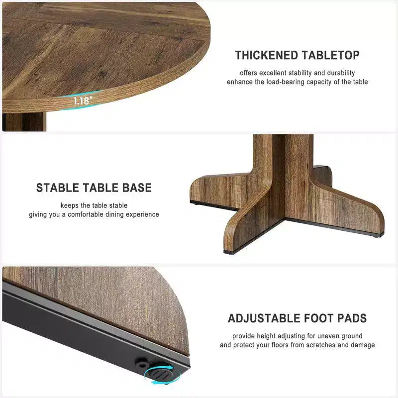Tavolo da pranzo rotondo per 4 persone, tavolo da cucina rotondo da 119 cm in stile rustico con piano in legno e base stabile
