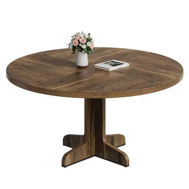Tavolo da pranzo rotondo per 4 persone, tavolo da cucina rotondo da 119 cm in stile rustico con piano in legno e base stabile