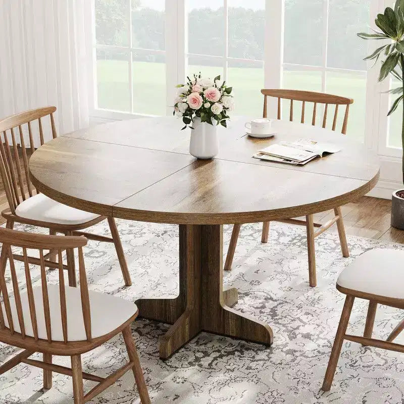 Tavolo da pranzo rotondo per 4 persone, tavolo da cucina rotondo da 119 cm in stile rustico con piano in legno e base stabile