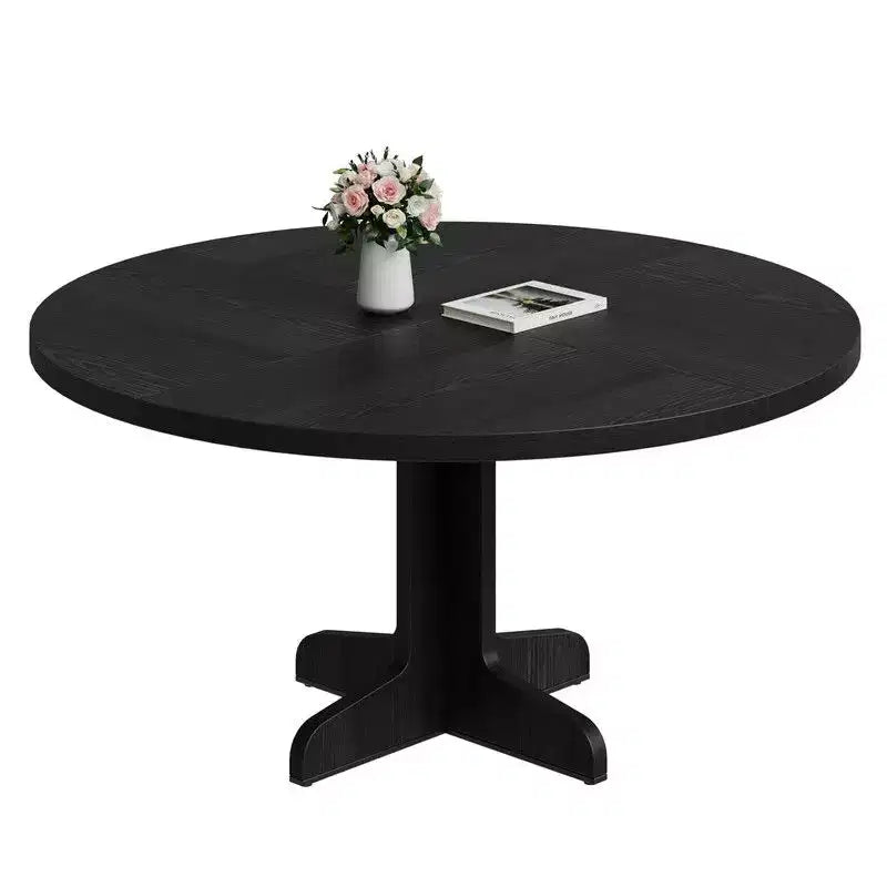 Tavolo da pranzo rotondo per 4 persone, tavolo da cucina rotondo da 119 cm in stile rustico con piano in legno e base stabile