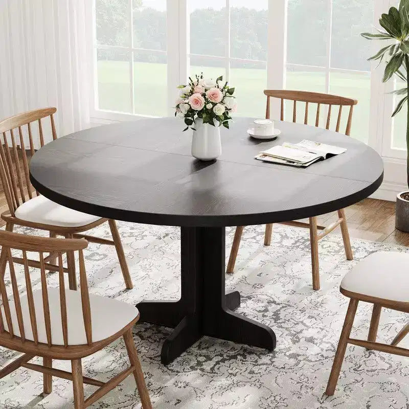 Tavolo da pranzo rotondo per 4 persone, tavolo da cucina rotondo da 119 cm in stile rustico con piano in legno e base stabile