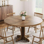 Tavolo da pranzo rotondo per 4 persone, tavolo da cucina rotondo da 119 cm in stile rustico con piano in legno e base stabile