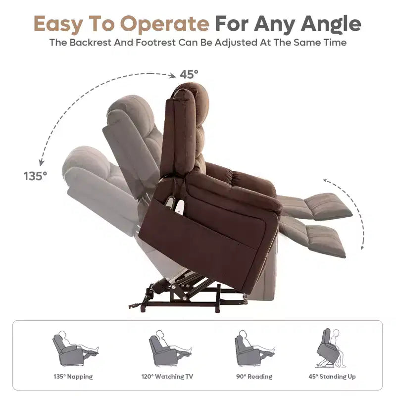 Poltrona reclinabile Bestier 37" con sollevamento elettrico, massaggio e riscaldamento per soggiorno, poltrona reclinabile elettrica singola con tasche laterali per anziani