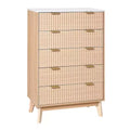 VEVOR 5 Fluted Drawer Dresser, Wooden Chest of Drawers with Sliding & Anti-tip Device, Modern Minimalist Dresser Chest, Beige