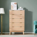 Cassettiera a 5 cassetti VEVOR, Cassettiera in legno con dispositivo scorrevole e antiribaltamento, Cassettiera moderna e minimalista, Beige