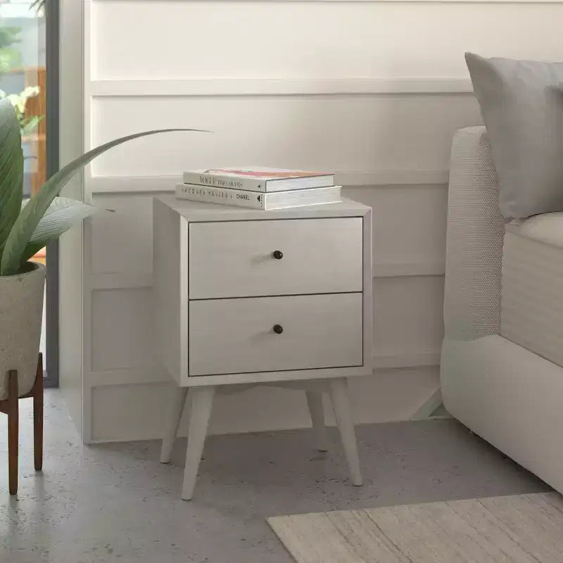 Alpine Furniture, comodino Flynn Mid Century Modern a 2 cassetti, grigio