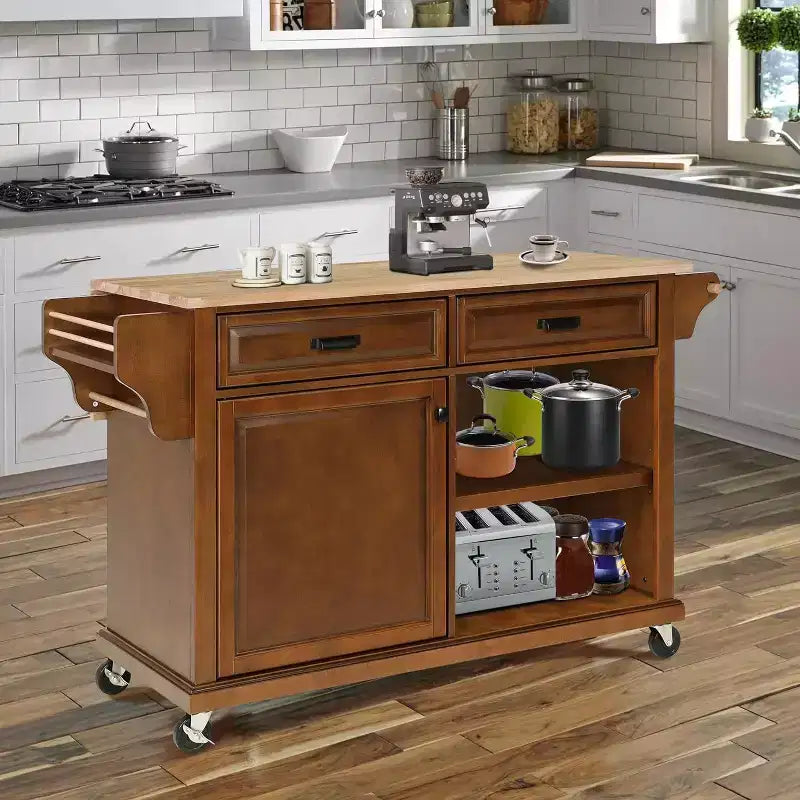 Carrello da cucina Acekool grigio con 2 cassetti e portacondimenti, isola mobile con ripiani regolabili