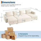 Divano letto sezionale componibile a U Acekool Chenille con letto estraibile, sedili contenitore e pouf, divano convertibile per soggiorno