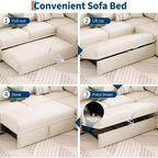 Divano letto sezionale componibile a U Acekool Chenille con letto estraibile, sedili contenitore e pouf, divano convertibile per soggiorno