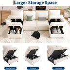 Divano letto sezionale componibile a U Acekool Chenille con letto estraibile, sedili contenitore e pouf, divano convertibile per soggiorno