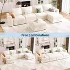 Divano letto sezionale componibile a U Acekool Chenille con letto estraibile, sedili contenitore e pouf, divano convertibile per soggiorno
