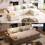 Divano letto sezionale componibile a U Acekool Chenille con letto estraibile, sedili contenitore e pouf, divano convertibile per soggiorno