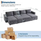 Acekool Divano letto componibile in ciniglia con letto estraibile, sedute contenitore e 2 pouf, divano convertibile per soggiorno, fodere rimovibili
