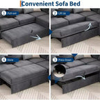 Acekool Divano letto componibile in ciniglia con letto estraibile, sedute contenitore e 2 pouf, divano convertibile per soggiorno, fodere rimovibili
