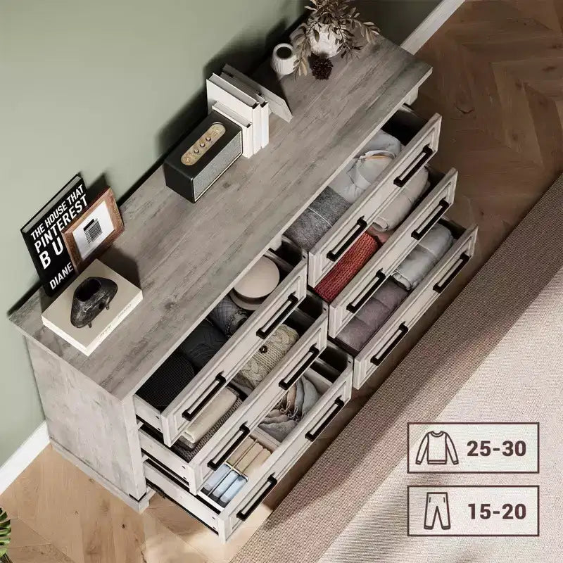 Cassettiera Vintage 55, Organizzatori Comò con 6 Cassetti e Maniglia per Soggiorno, Camera da Letto, Corridoio, Design con Texture Naturale