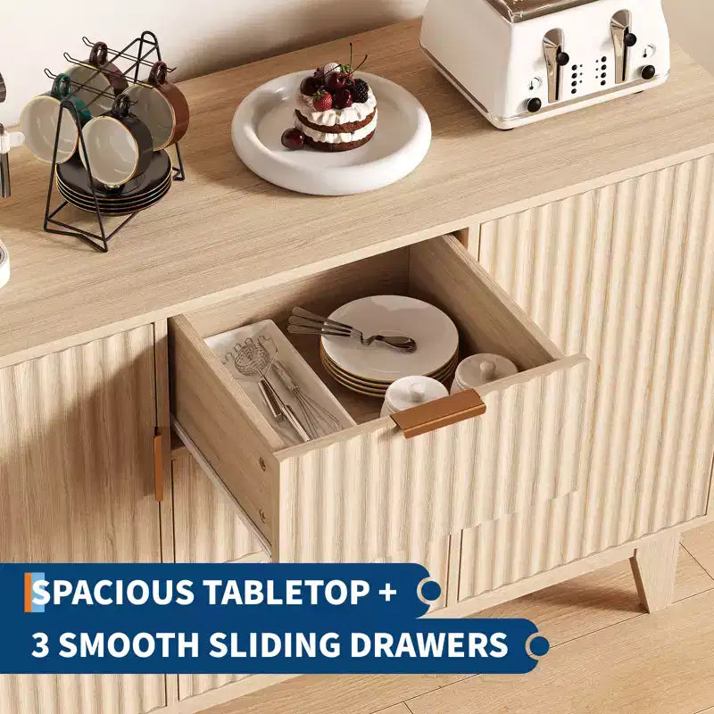 Meuble de Rangement 3 Tiroirs 47.2 W, Grand Buffet 2 Portes, Meuble TV Moderne Mi-Longueur, Meuble Bar Salon, Cuisine, Entrée