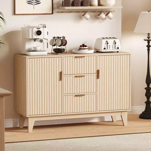 47.2 W Storage Cabinet with 3 Drawers, Large Sideboard with 2 Doors, Modern Mid-Term TV Stand Coffee Bar Cabinet Living Room, Kitchen, Entry