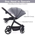 Passeggino per neonati, Passeggino pieghevole - Carrozzina alta per neonati e bambini, passeggino trasformabile con schienale reversibile