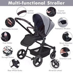 Passeggino per neonati, Passeggino pieghevole - Carrozzina alta per neonati e bambini, passeggino trasformabile con schienale reversibile