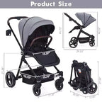 Passeggino per neonati, Passeggino pieghevole - Carrozzina alta per neonati e bambini, passeggino trasformabile con schienale reversibile