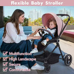 Passeggino per neonati, Passeggino pieghevole - Carrozzina alta per neonati e bambini, passeggino trasformabile con schienale reversibile
