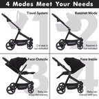 Passeggino per neonati, Passeggino pieghevole - Carrozzina alta per neonati e bambini, passeggino trasformabile con schienale reversibile