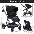 Passeggino per neonati, Passeggino pieghevole - Carrozzina alta per neonati e bambini, passeggino trasformabile con schienale reversibile