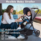 Passeggino per neonati, Passeggino pieghevole - Carrozzina alta per neonati e bambini, passeggino trasformabile con schienale reversibile