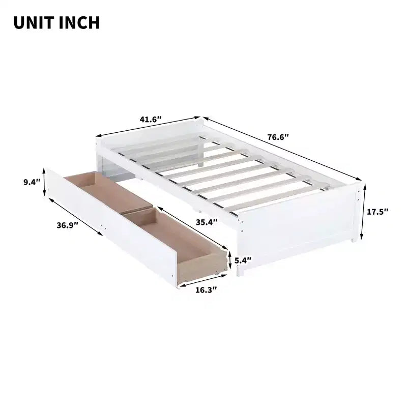 MAYEERTY Letto Matrimoniale con 2 Cassetti in Legno Massello di Caucciù Bianco per Camera da Letto