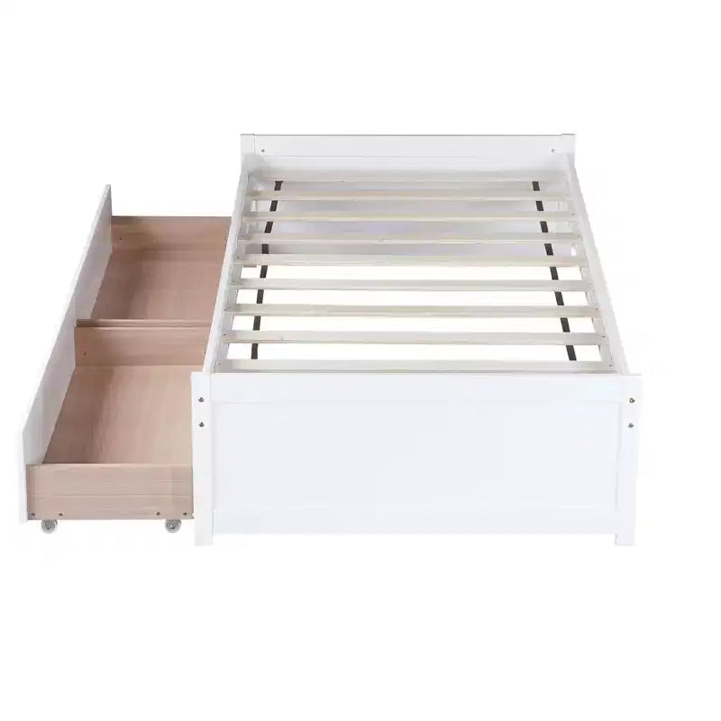 MAYEERTY Letto Matrimoniale con 2 Cassetti in Legno Massello di Caucciù Bianco per Camera da Letto