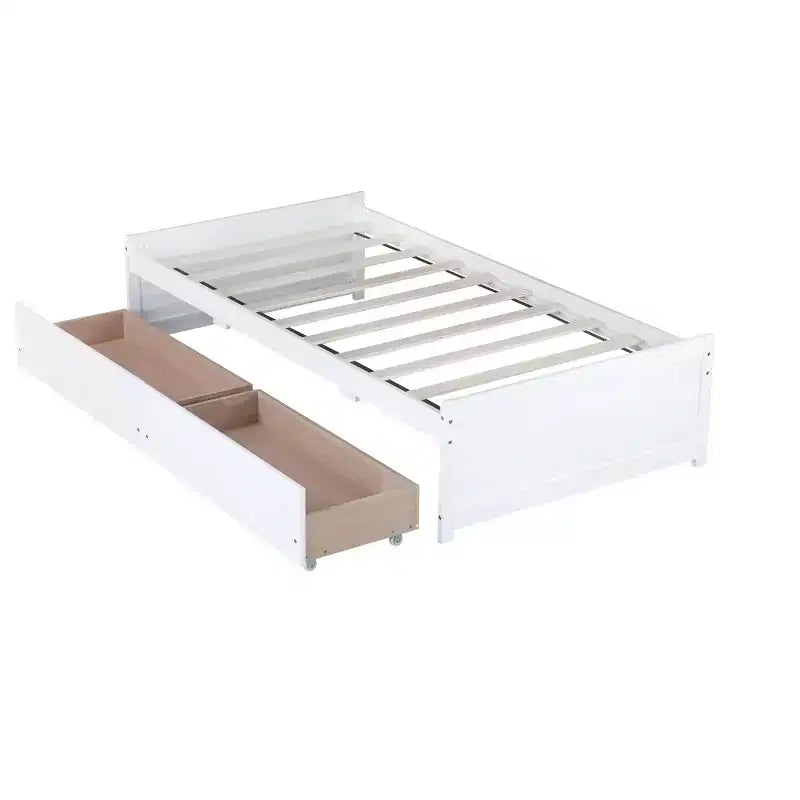 MAYEERTY Letto Matrimoniale con 2 Cassetti in Legno Massello di Caucciù Bianco per Camera da Letto