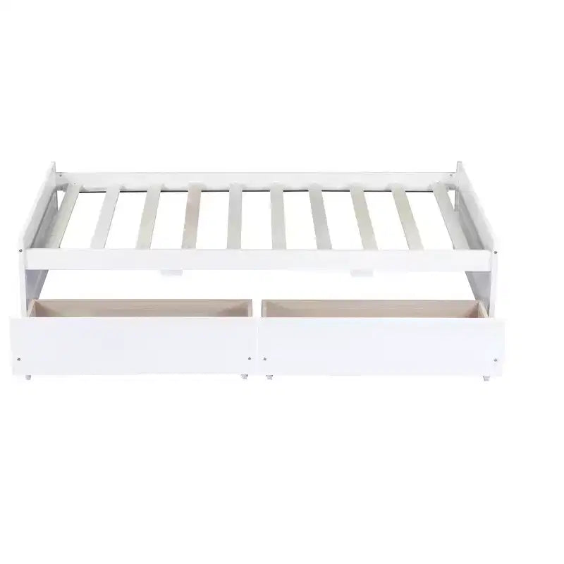 MAYEERTY Letto Matrimoniale con 2 Cassetti in Legno Massello di Caucciù Bianco per Camera da Letto