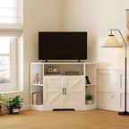 TROPOW Corner Tv Stand for Tvs Up to 55 Inch with Power Outlet, Entertainment Center, Wood Tv Media Console with Storage Cabinets Shelves , White