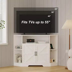 TROPOW Mobile TV ad Angolo per TV Fino a 55 Pollici con Presa di Corrente, Centro di Intrattenimento, Mobile TV in Legno con Armadietti e Ripiani Contenitori, Bianco