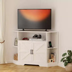 TROPOW Mobile TV ad Angolo per TV Fino a 55 Pollici con Presa di Corrente, Centro di Intrattenimento, Mobile TV in Legno con Armadietti e Ripiani Contenitori, Bianco