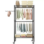 Karl Home Appendiabiti da terra in acciaio al carbonio nero con doppie barre trasversali 90x45x180 cm Spaziatura dei ripiani regolabile