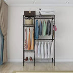 Karl Home Armadio Aperto in Ferro Nero con 2 Binari e 4 Ripiani 114x42x180 cm