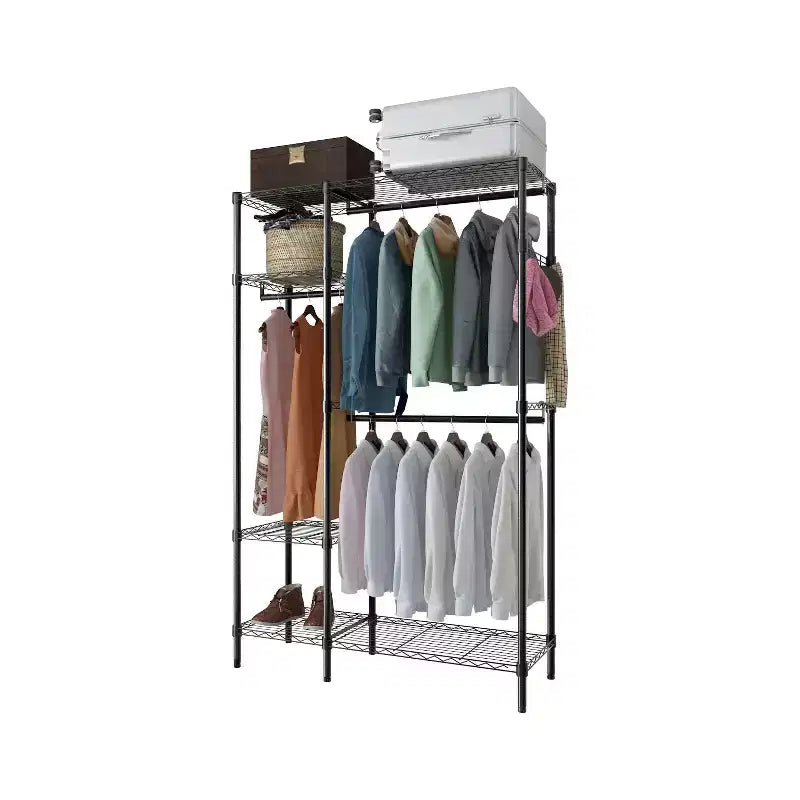 Karl Home Armadio Aperto in Ferro Nero con 2 Binari e 4 Ripiani 114x42x180 cm