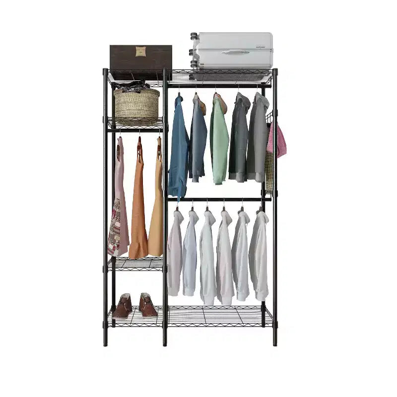 Karl Home Armadio Aperto in Ferro Nero con 2 Binari e 4 Ripiani 114x42x180 cm