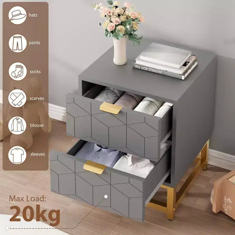 Cassettiera Coolmee a 2 cassetti, Comodino Piccolo con Cassetti, Comodino Moderno per Camera da Letto, Tavolino Laterale con Cassetto per Soggiorno, Corridoio, Ingresso